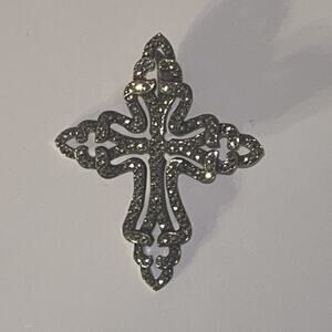 Vintage CNA Pranda Sterling Silver and Marcasite Cross Enhancer Pendant